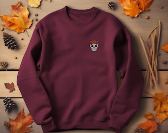 Embroidered Floral Skull Sweatshirt | Halloween Crewneck