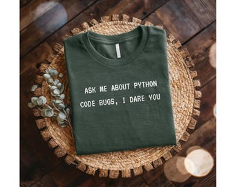 Python Code Bugs T-shirt: grappig grafisch T-shirt programmeur