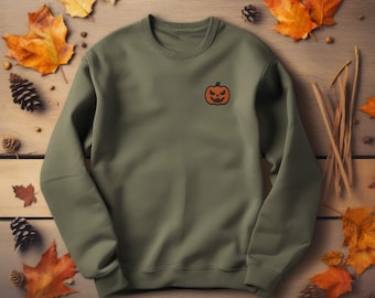 Sudadera de Halloween bordada / Sudadera de cuello redondo con calabaza espeluznante / Sudadera unisex de otoño de Gildan / Sudadera con cara de calabaza