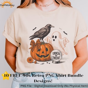 Halloween Trick or Treat PNG: Hand-Drawn Pumpkin & Ghost Art (Digital Download