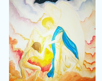 Jacob worstelt met de engel des Heren, acryl op canvas