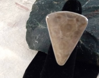 PETOSKEY Stone STATEMENT Ring Fossil Coral Sterling Silver Size 9