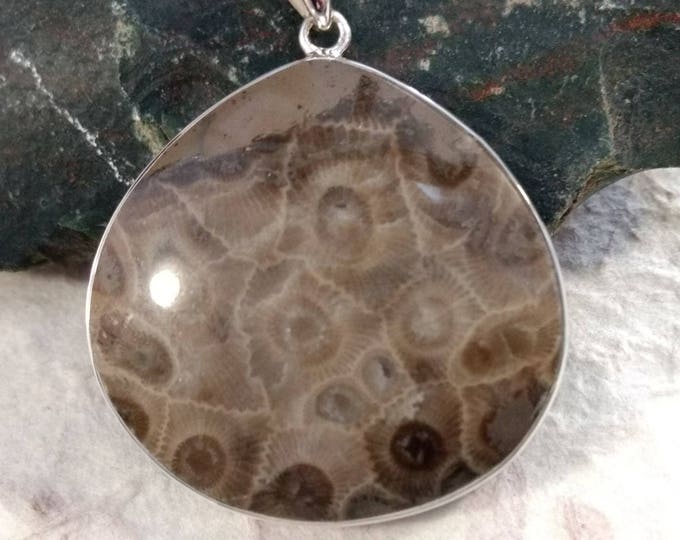 PETOSKEY Stone STATEMENT PENDANT Sterling Silver