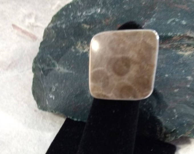 PETOSKEY Stone STATEMENT Ring Fossil Coral Sterling Silver Size 7