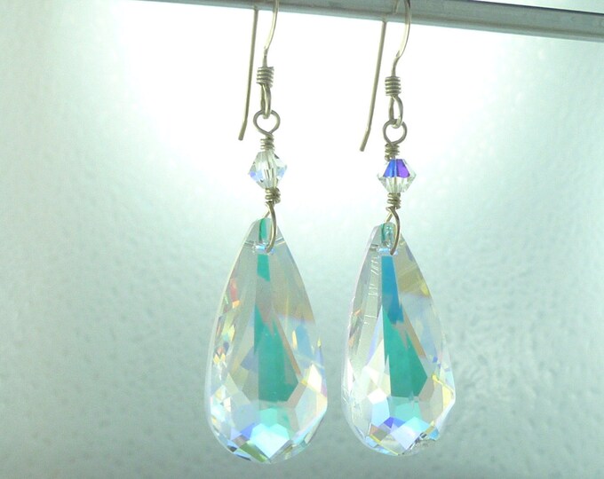 Clear Aurora Borealis Swarovski Crystal Clear AB Colorful Wedding Prom Sterling Earrings