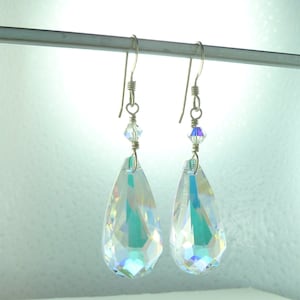 Clear Aurora Borealis Swarovski Crystal Clear AB Colorful Wedding Prom Sterling Earrings