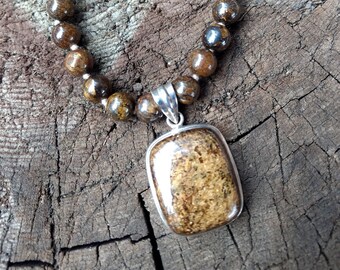 Bronzite Sterling Silver Necklace All Natural Semi-Precious Stones Healing Metaphysical