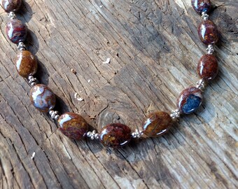 PIETERSITE Beaded Gemstone, Sterling Silver Necklace