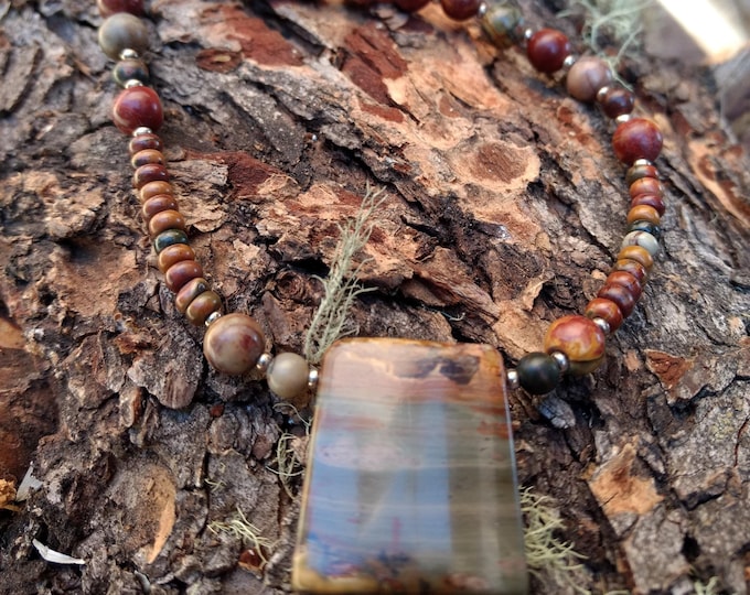 Picasso Jasper Stone Natural Gemstone Sterling Silver Necklace