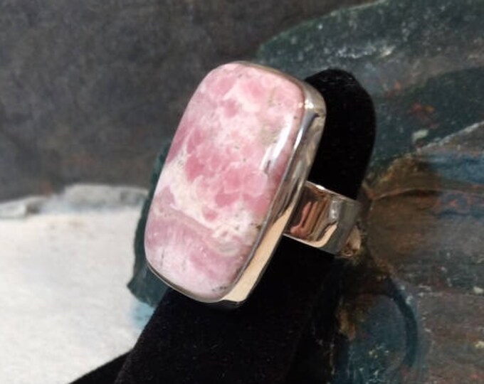 RHODOCROSITE Stone STATEMENT Ring Sterling Silver STUNNING Size 7