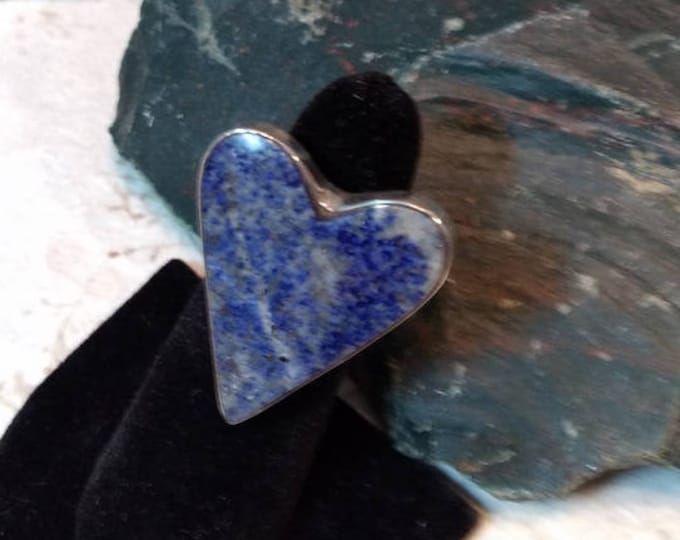 LAPIS LAZULI Heart Stone STATEMENT Ring Sterling Silver Stunning Size 7