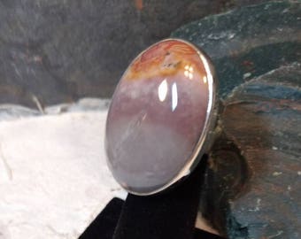 INDIAN PAINTED Agate Stone STATEMENT Ring Sterling Silver Stunning Size 7
