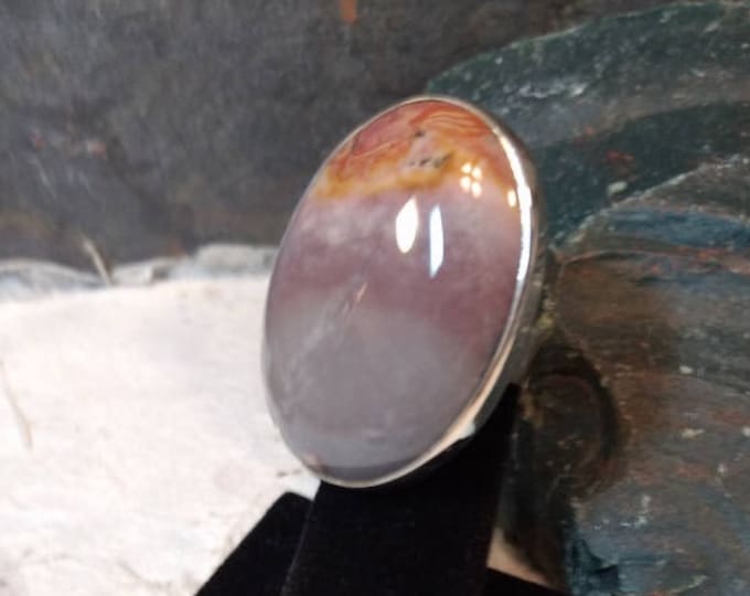 INDIAN PAINTED Agate Stone STATEMENT Ring Sterling Silver Stunning Size 7