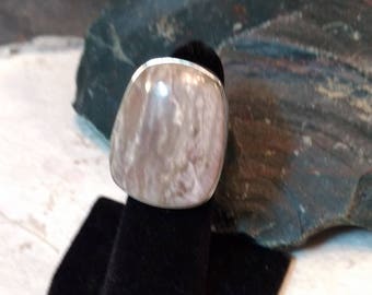 Grey MALACHITE Agate Stone STATEMENT Ring Sterling Silver STUNNING Size 7
