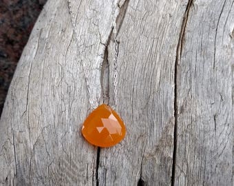 Natural ORANGE CHALCEDONY Faceted Tear Drop Pendant on Sterling Silver Chain Necklace