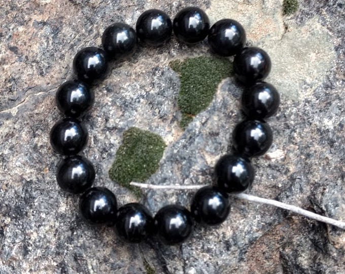 BLACK TOURMALINE Chakra Stretch Bracelet All Natural Semi-Precious Stones Healing Metaphysical