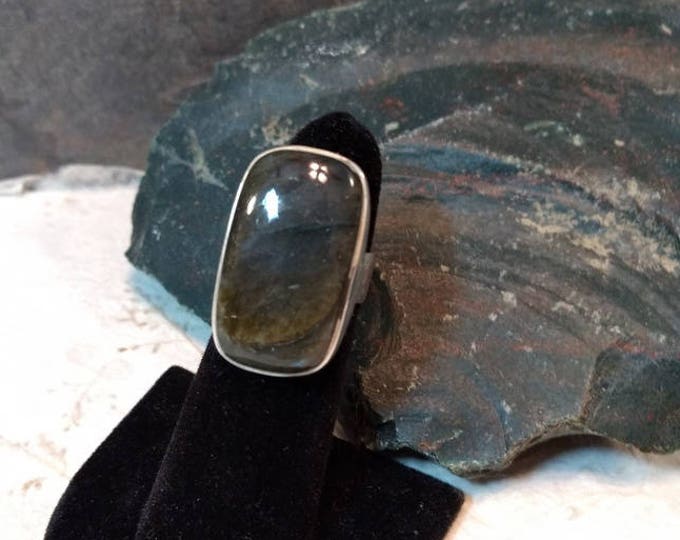 LABRADORITE FLASH Stone STATEMENT Ring Sterling Silver Size 7