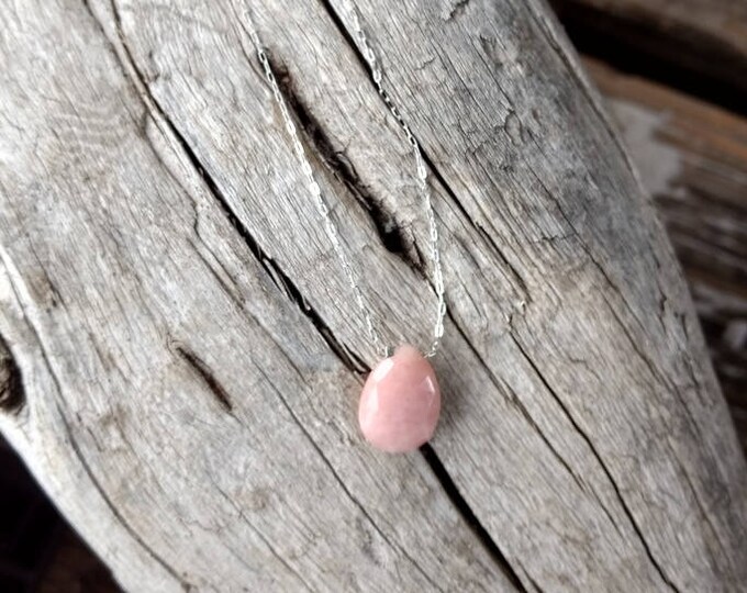 Natural PINK PERUVIAN OPAL Faceted Tear Drop Pendant on Sterling Silver Chain Necklace