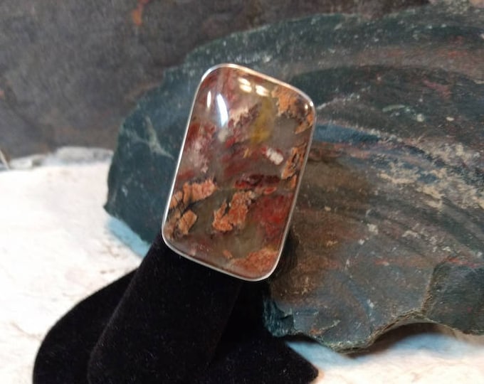 POPPY Jasper Stone STATEMENT Ring Sterling Silver STUNNING Size 7