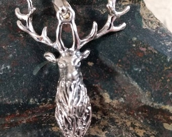 Majestic ELK STAG Face Head Sterling Silver Pendant Unique! STUNNING Wow!