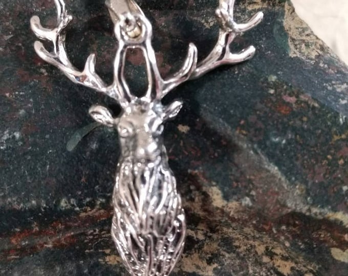 Majestic ELK STAG Face Head Sterling Silver Pendant Unique! STUNNING Wow!