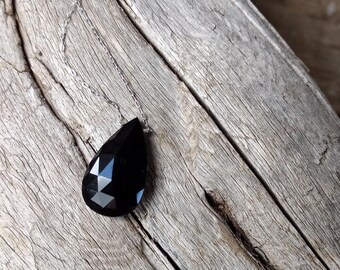 Natural BLACK ONYX Faceted Tear Drop Pendant on Sterling Silver Chain Necklace