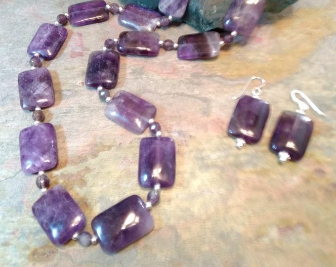 SET: CHEVRON AMETHYST, Sterling Silver Necklace and Earring Set