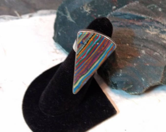 RAINBOW CALSILICA Stone STATEMENT Ring Sterling Silver Stunning Size 7