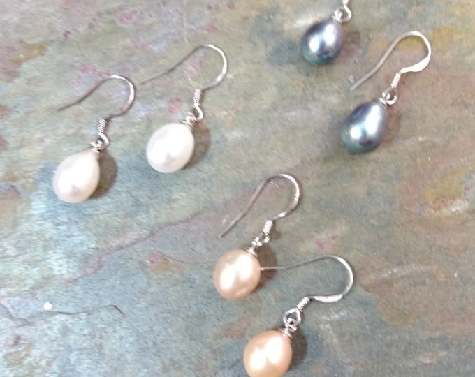 FRESHWATER PEARL Drop Classic Earrings Sterling Silver Natural CHOOSE From: White, Pink, Peacock