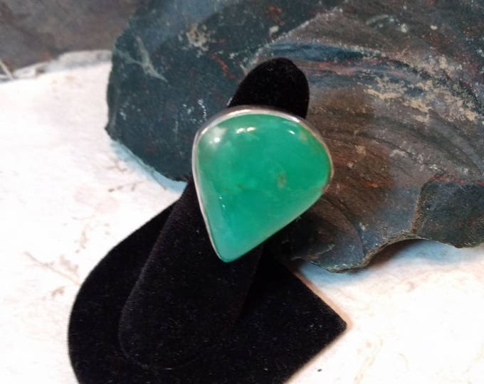 CHRYSOPRASE Stone STATEMENT Ring Sterling Silver STUNNING Size 7