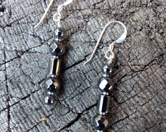 Hematite Gemstone Earrings Sterling Silver Natural Stone