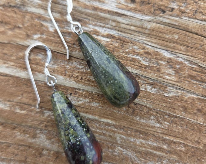 DRAGON BLOOD Jasper TEARDROPS Gemstone Earrings Sterling Silver Natural Stone