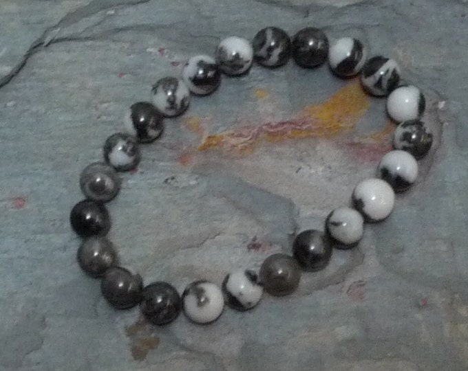 ZEBRA STONE Chakra Stretch Bracelet All Natural Semi-Precious Stones Healing Metaphysical