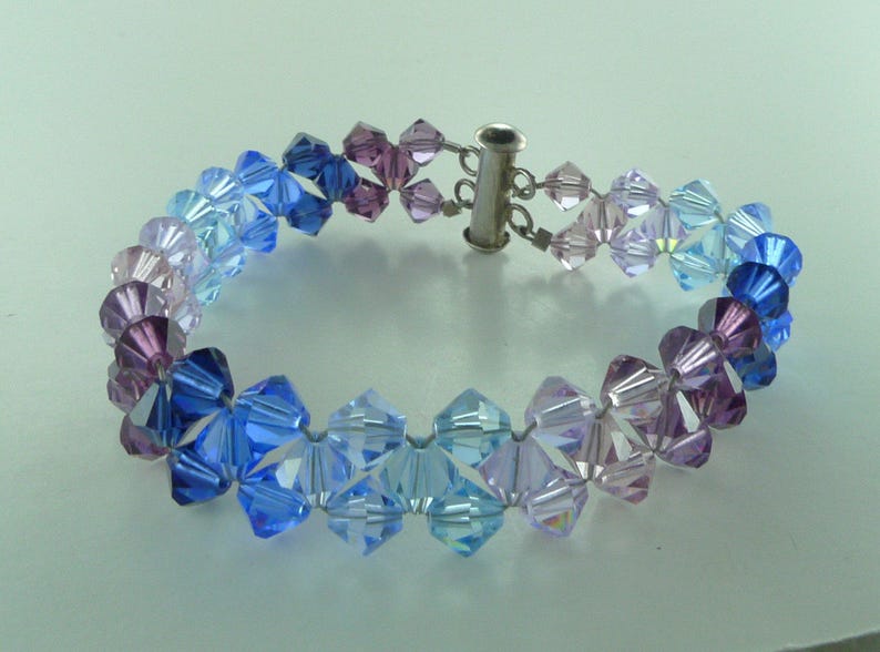 Swarovski Crystal Woven Bracelet Sterling Silver Blue & Purple Chevron image 5