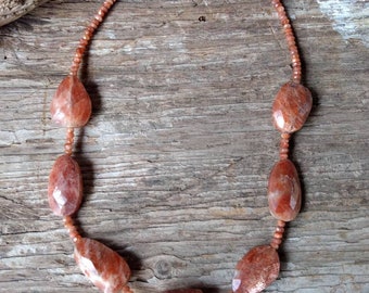 Sunstone Faceted (Oregon) Chakra Necklace All Natural Semi-Precious Stones Healing Metaphysical CHUNKY