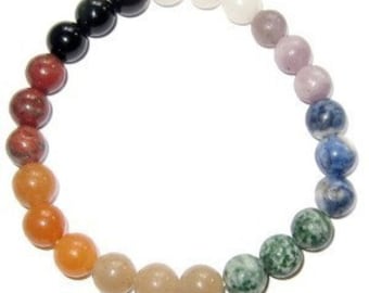 Chakra Stretch Bracelet All Natural Semi-Precious Stones Healing Metaphysical