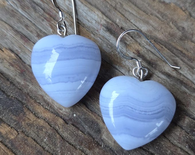 BLUE LACE AGATE Gemstone Earrings Sterling Silver Natural Stone