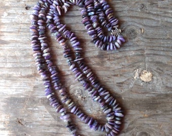 Charoite Long Double Strand Natural Gemstone Sterling Silver Necklace