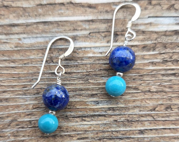TURQUOISE LAPIS LAZULI Gemstone Earrings Sterling Silver Natural Stone