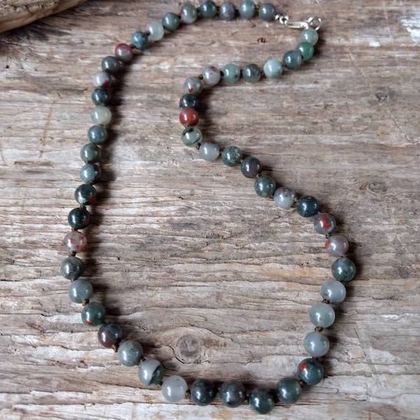 BLOODSTONE (African) Stone Natural Gemstone Sterling Silver Necklace