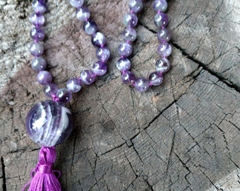 MALA: Amethyst 90 Count Plus Guru Bead Silk Tassel Necklace