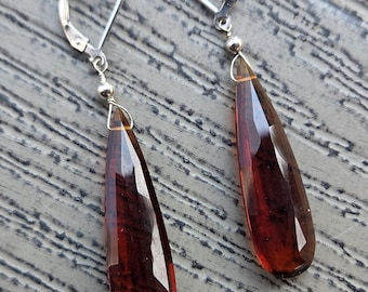 GARNET ~ WoW! Long Faceted Teardrops Gemstone Earrings Sterling Silver Natural Stone