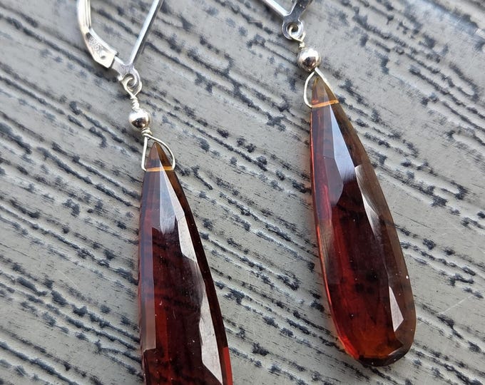 GARNET ~ WoW! Long Faceted Teardrops Gemstone Earrings Sterling Silver Natural Stone