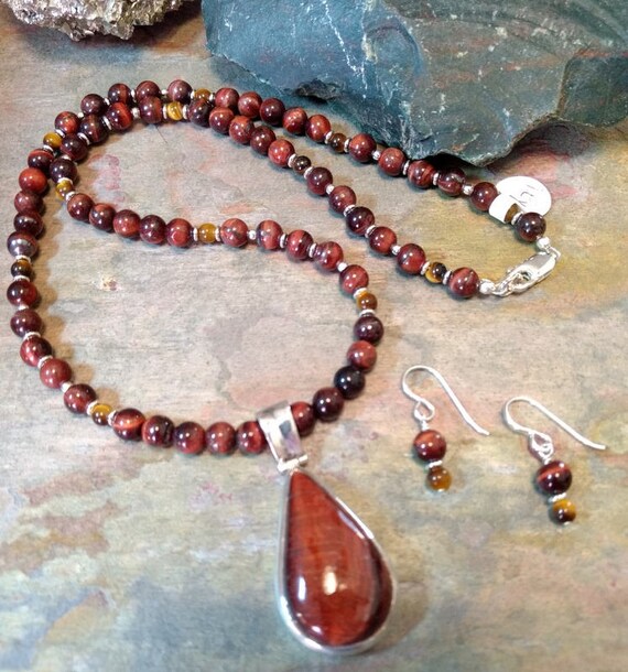 Collier Et Boucles D'Oreilles Œil De Tigre (Tiger's Eye) - Fait Main - Occasion