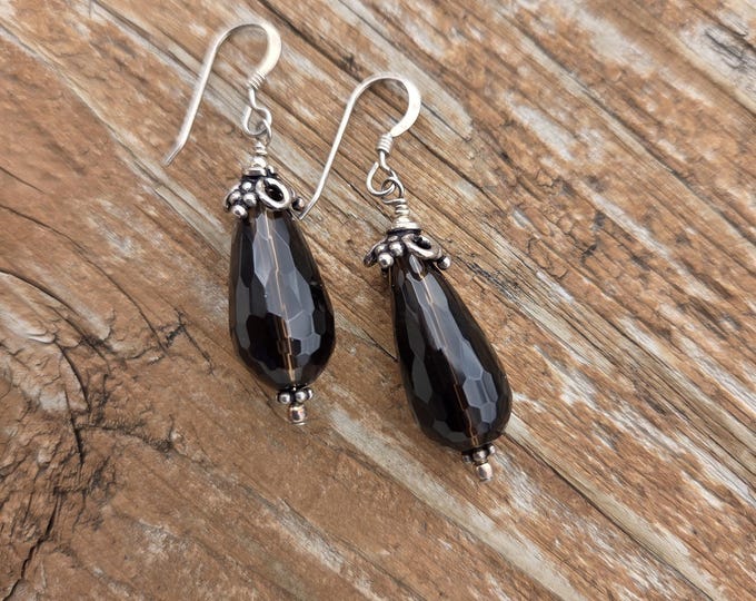 SMOKEY SMOKY QUARTZ Faceted Gemstone Earrings Sterling Silver Natural Stone