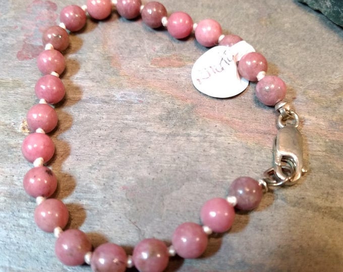 RHODONITE Round 6mm Gemstone Bracelet All Natural Gemstones Sterling Silver