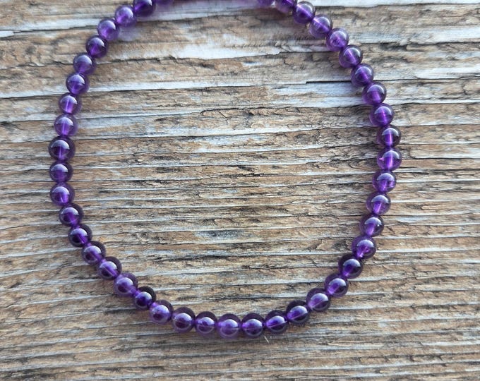 AMETHYST Small Bead Chakra Stretch Bracelet All Natural Semi-Precious Stones Healing Metaphysical
