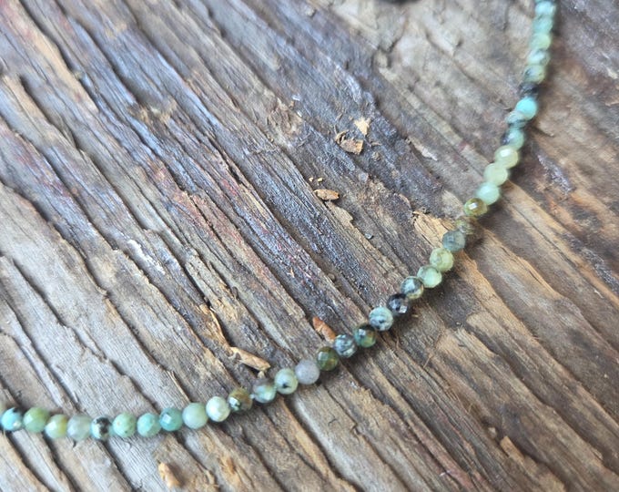 TURQUOISE AMERICAN TINY Faceted Small Bead Sterling Silver Necklace