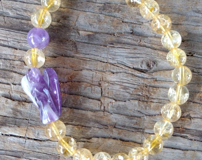 CITRINE w/ AMETHYST Angel Chakra Stretch Bracelet All Natural Semi-Precious Stones Healing Metaphysical