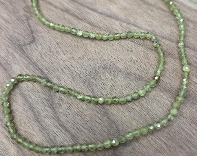 PERIDOT Faceted Small Round Bead Necklace All Natural Semi-Precious Stones Healing Metaphysical